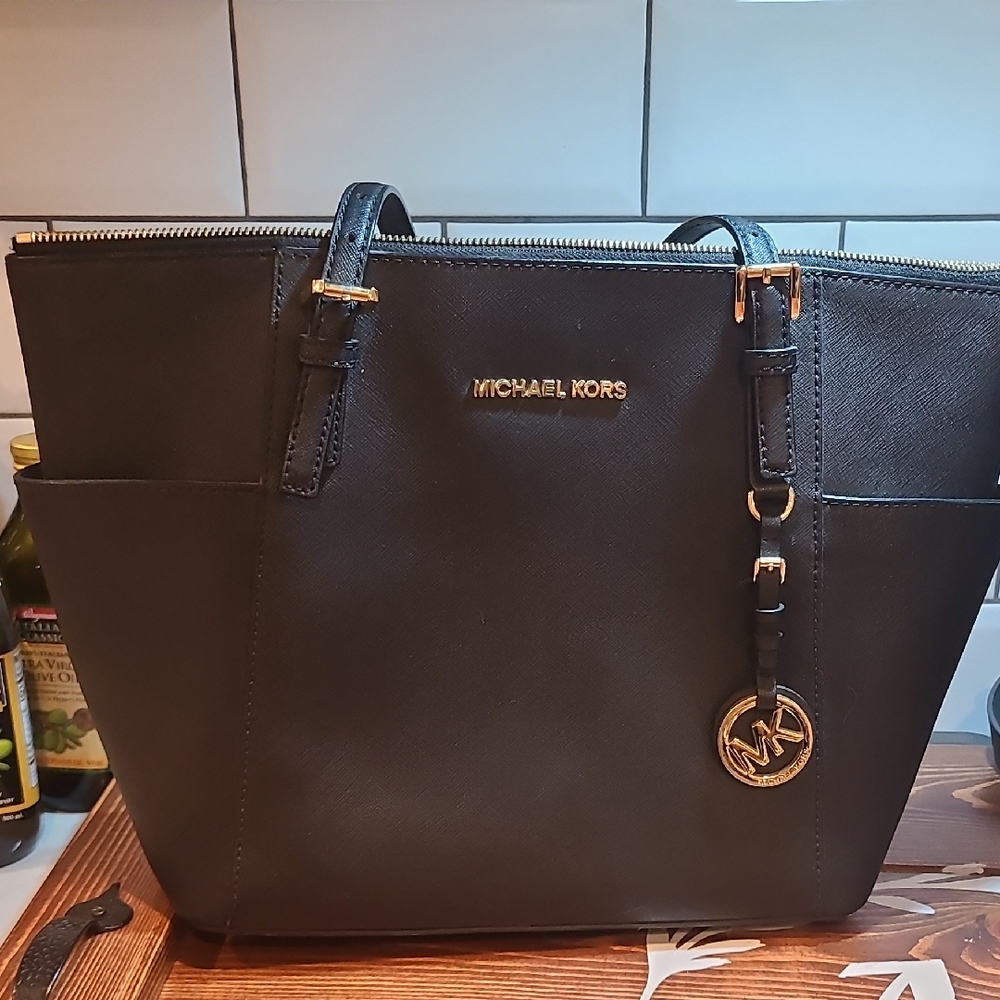 Michael Kors Black Tote with Gold Accents